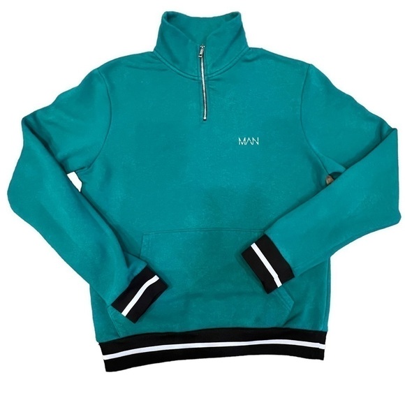 Boohoo Mens Other - BOOHOO Men’s Green Zippered Pullover, Size Medium